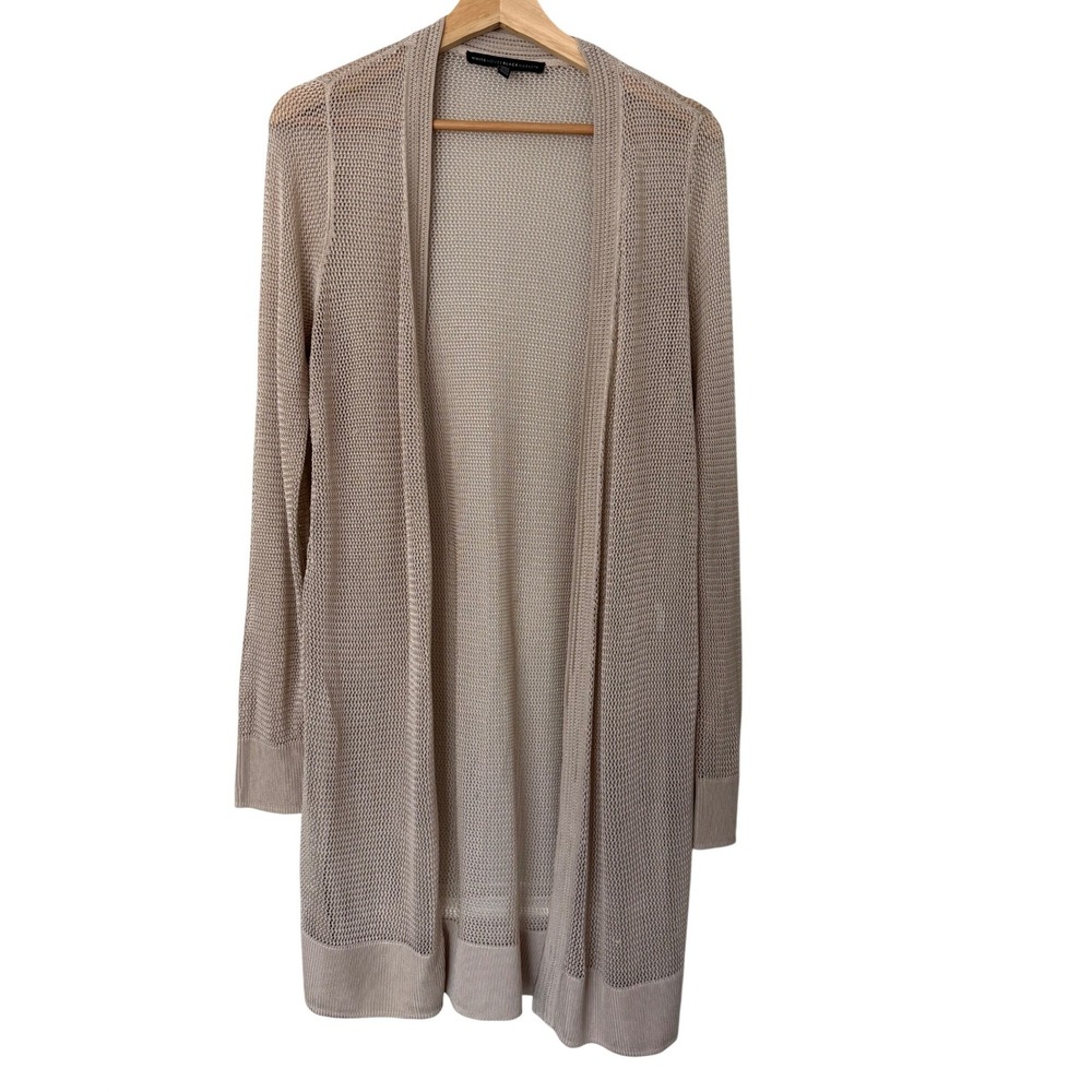 White House Black Market Tan Mesh Open Knit Longline Cardigan Sweater Size M
